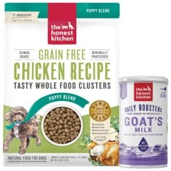 The Honest Kitchen Whole Food Clusters Chicken Recipe Puppy Blend Grain-Free Dehydrated Dog Food & The Honest Kitchen Daily Boosters Instant Goat's Milk With Probiotics For Dogs
