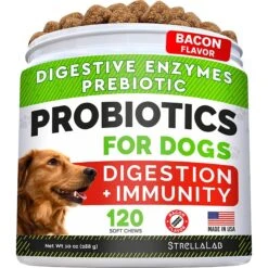 StrellaLab Dog Probiotics Enzymes Prebiotics Fiber Digestive Supplement Bacon Flavor