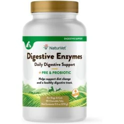 NaturVet Digestive Enzymes Plus Probiotic Chewable Tablets Digestive Supplement For Cats & Dogs