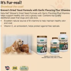 NaturVet Brewer's Dried Yeast With Garlic Chewable Tablets Skin & Coat Supplement For Cats & Dogs -Pet Wellness 63821 PT5. AC SS1800 V1474221481