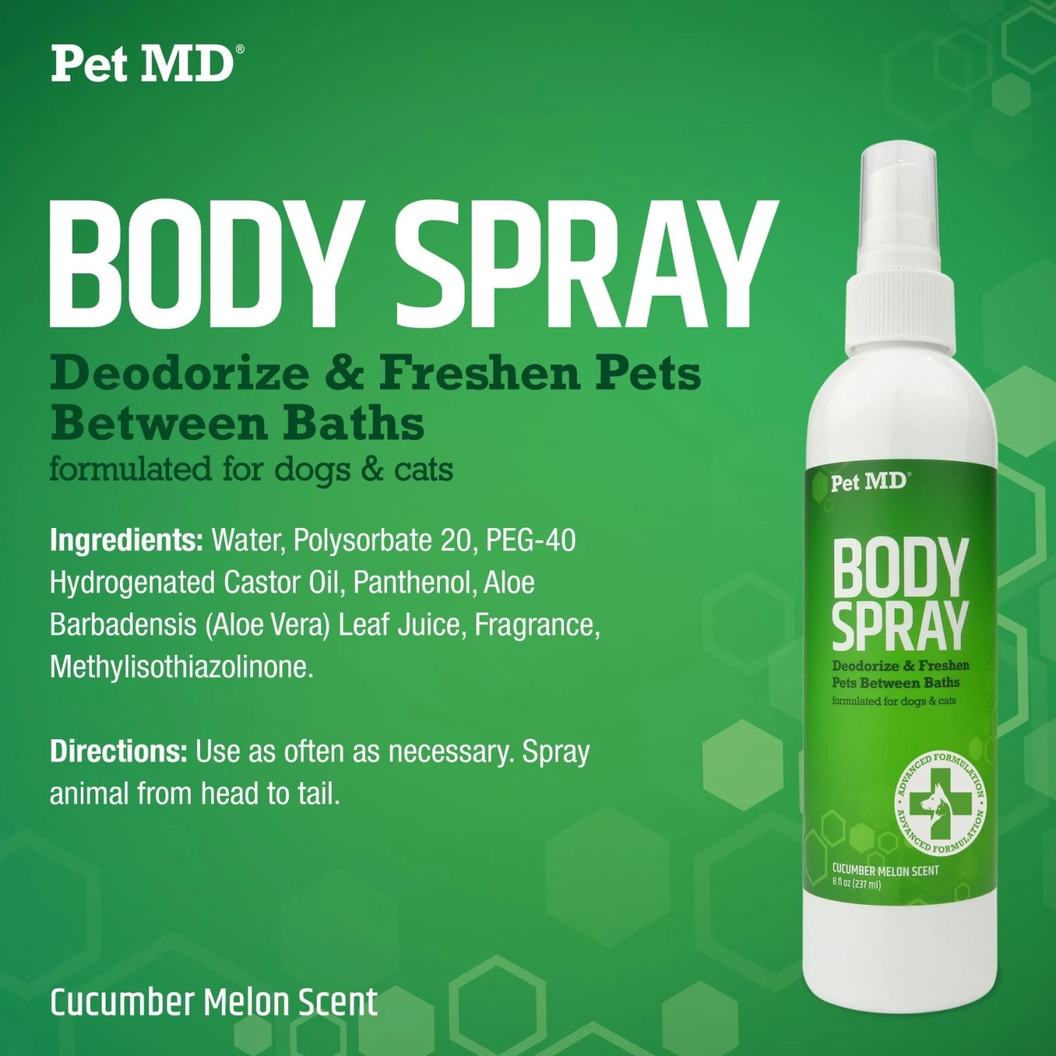 Pet MD Deodorizing Cucumber Melon Cat & Dog Body Spray, 8-oz Bottle 2 Pet MD Deodorizing Cucumber Melon Cat & Dog Body Spray, 8-oz Bottle - Image 2