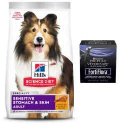 Hill's Science Diet Adult Sensitive Stomach & Sensitive Skin Chicken Recipe Dry Dog Food & Purina Pro Plan Veterinary Diets FortiFlora Powder Digestive Supplement For Dogs