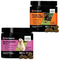 PetHonesty Hemp Hip + Joint Health Duck Flavored Soft Chews Joint Supplement For Dogs & PetHonesty Multivitamin 10-in-1 Chicken Flavored Soft Chews Multivitamin For Dogs