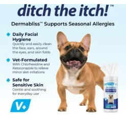 Vetnique Labs Dermabliss Medicated Face, Skin & Wrinkle Dog & Cat Wipes, 60 Count -Pet Wellness 658022 PT2. AC SS1800 V1701881046