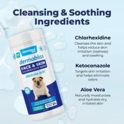 Vetnique Labs Dermabliss Medicated Face, Skin & Wrinkle Dog & Cat Wipes, 60 Count -Pet Wellness 658022 PT3. AC SS1800 V1701881169