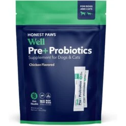Honest Paws Well Pre+ Probiotic Digestive Support Chicken Flavored Powder Supplement For Dogs & Cats