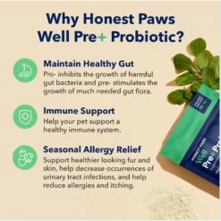 Honest Paws Well Pre+ Probiotic Digestive Support Chicken Flavored Powder Supplement For Dogs & Cats -Pet Wellness 662054 PT5. AC SS1800 V1669925449