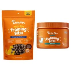 Zesty Paws Puppy Calming Bites Behavior Turkey Flavor Soft Chews Supplement For Dogs & Zesty Paws All-in-One Bacon Flavored Soft & Chewy Training Bites Multivitamin Dog Treats