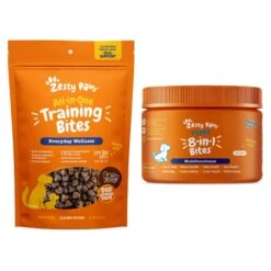 Zesty Paws Puppy 8-in-1 Chicken Flavor Soft Chews Multivitamin Supplement For Dogs & Zesty Paws All-in-One Bacon Flavored Soft & Chewy Training Bites Multivitamin Dog Treats