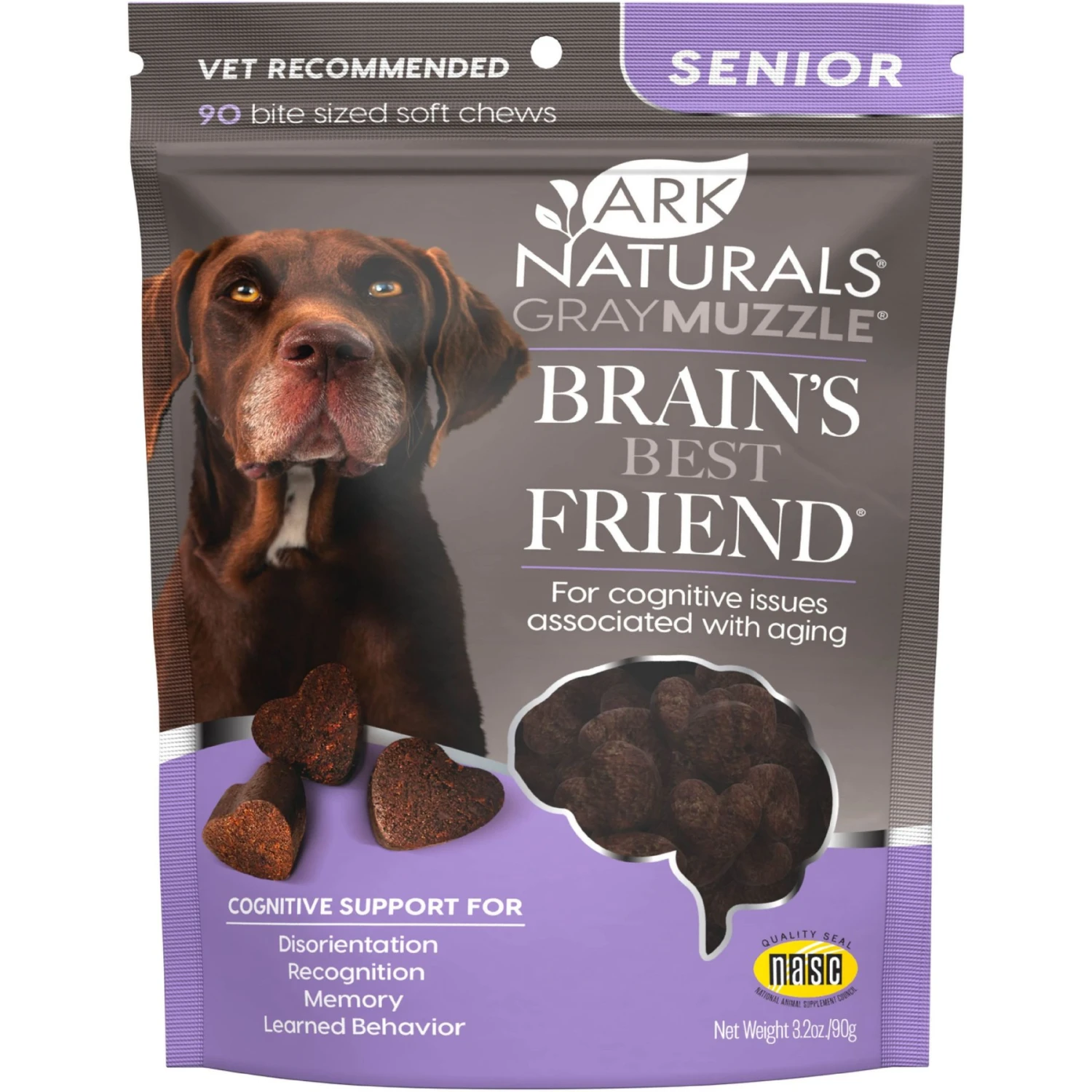 Ark Naturals Gray Muzzle Brain's Best Friend Soft Chew Brain & Nervous System Supplement For Senior Dogs 1 Ark Naturals Gray Muzzle Brain's Best Friend Soft Chew Brain & Nervous System Supplement For Senior Dogs