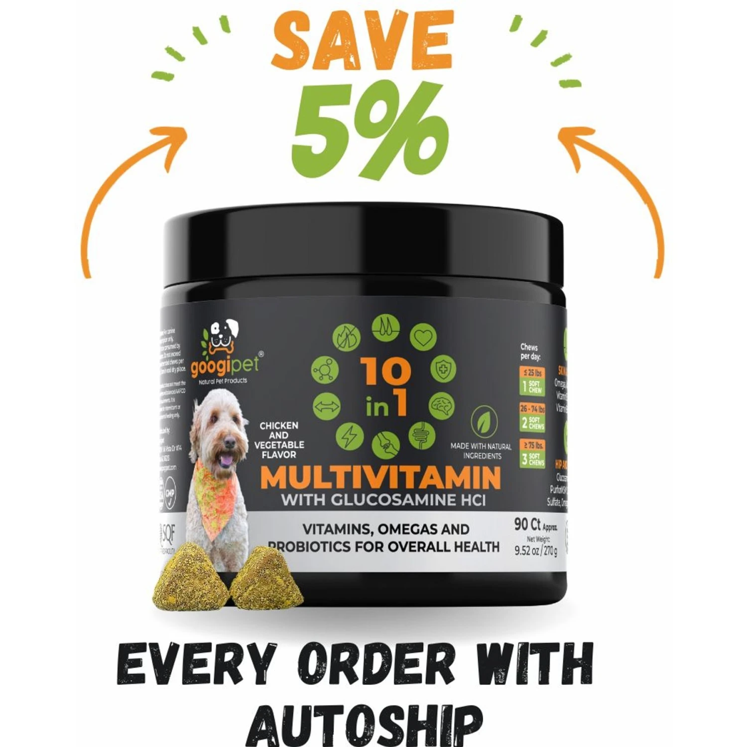 Googipet 10-in-1 Multivitamin Chicken & Vegetable Flavored Soft Chew Supplement For Dogs, 90 Count 7 Googipet 10-in-1 Multivitamin Chicken & Vegetable Flavored Soft Chew Supplement For Dogs, 90 Count - Image 7