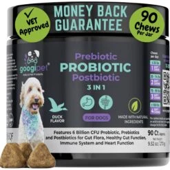 Googipet 3-in-1 Digestive Probiotic Duck Flavored Soft Chew Supplement For Dogs, 90 Count