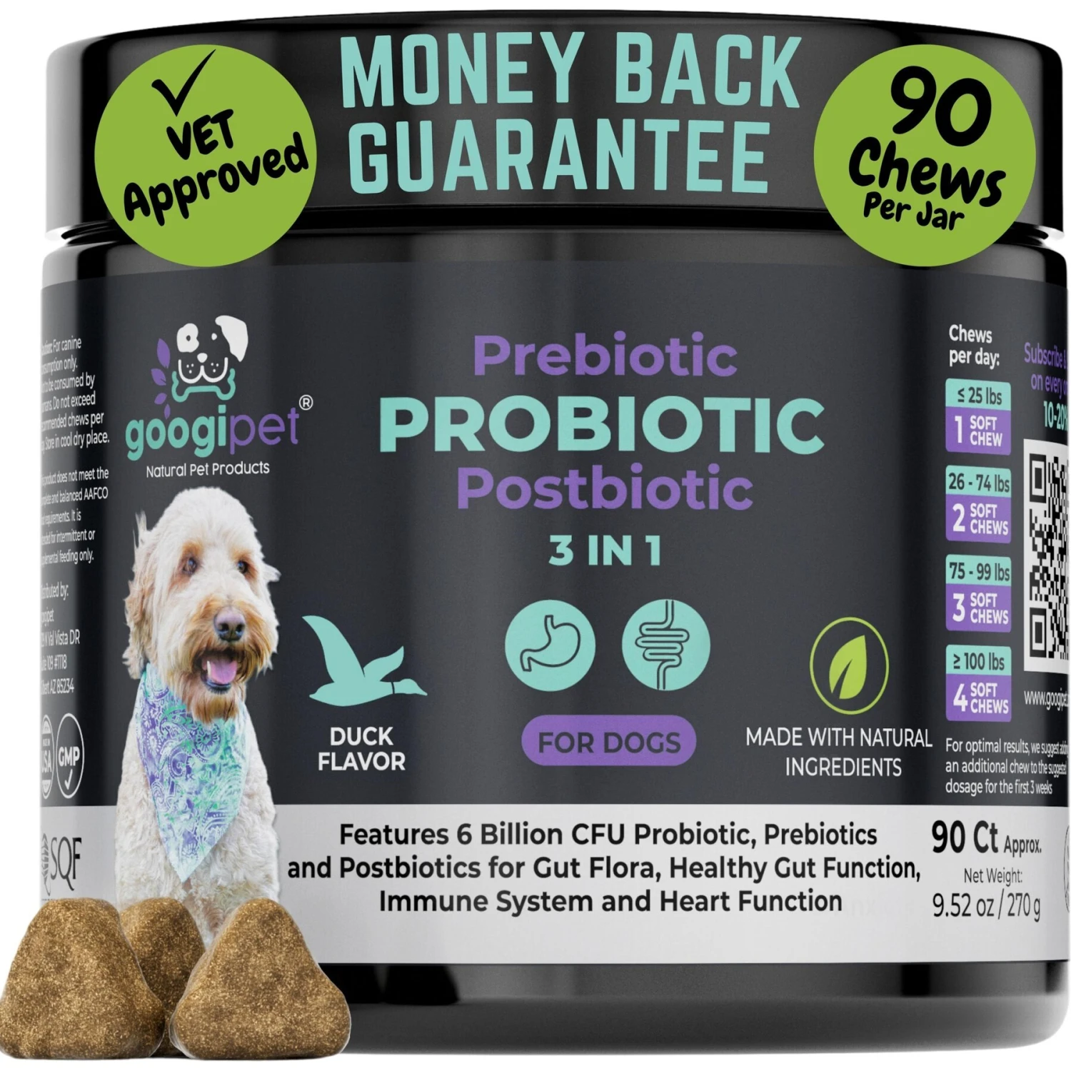Googipet 3-in-1 Digestive Probiotic Duck Flavored Soft Chew Supplement For Dogs, 90 Count 1 Googipet 3-in-1 Digestive Probiotic Duck Flavored Soft Chew Supplement For Dogs, 90 Count