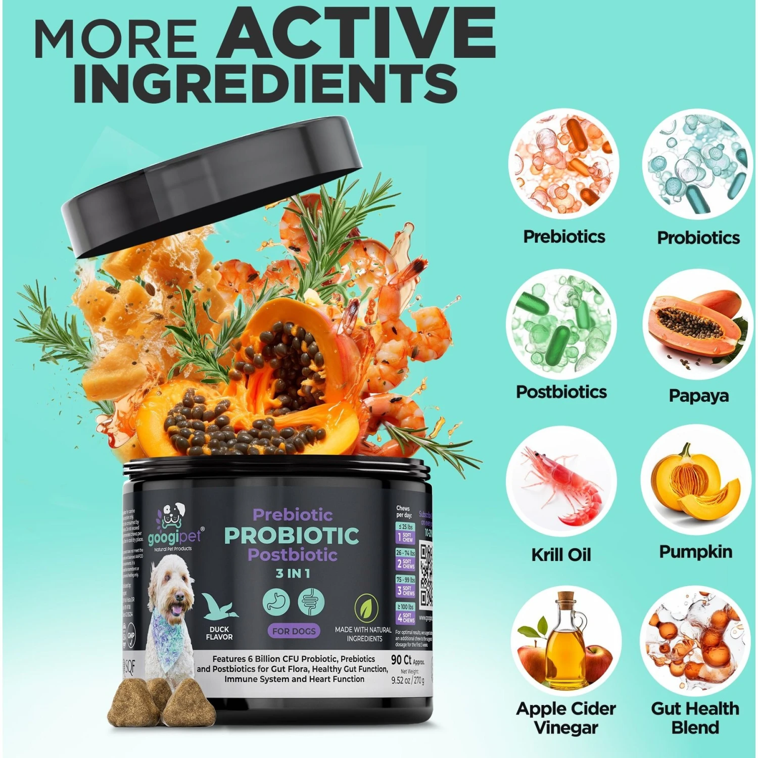 Googipet 3-in-1 Digestive Probiotic Duck Flavored Soft Chew Supplement For Dogs, 90 Count 3 Googipet 3-in-1 Digestive Probiotic Duck Flavored Soft Chew Supplement For Dogs, 90 Count - Image 3