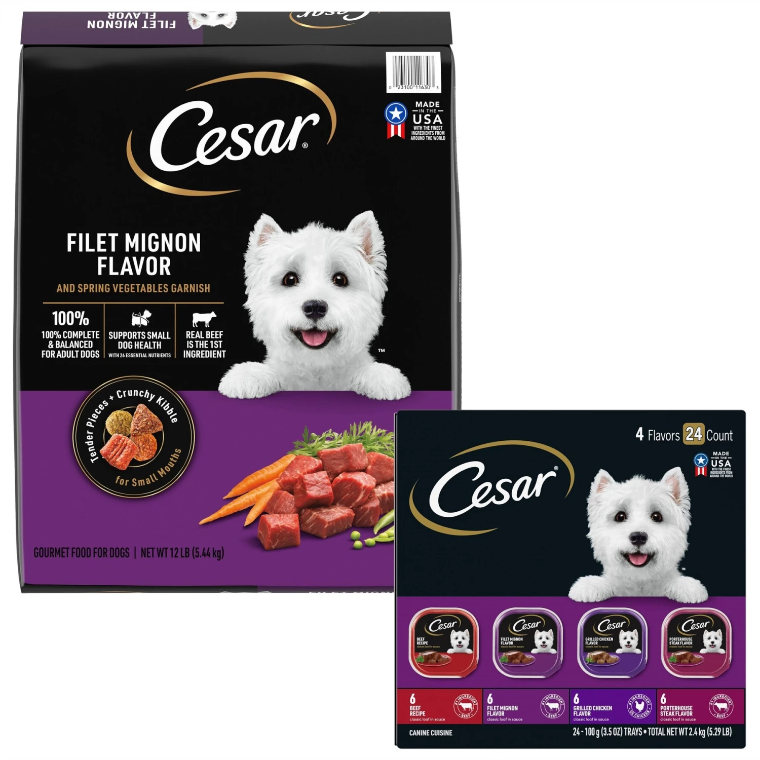 Cesar Classic Loaf In Sauce Beef Recipe, Filet Mignon, Grilled Chicken & Porterhouse Steak Flavors Variety Pack Grain-Free Small Breed Adult Wet Dog Food Trays & Cesar Filet Mignon Flavor & Spring Vegetables Garnish Small Breed Dry Dog Food 1 Cesar Classic Loaf In Sauce Beef Recipe, Filet Mignon, Grilled Chicken & Porterhouse Steak Flavors Variety Pack Grain-Free Small Breed Adult Wet Dog Food Trays & Cesar Filet Mignon Flavor & Spring Vegetables Garnish Small Breed Dry Dog Food