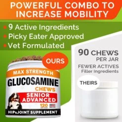 StrellaLab Senior Advanced Glucosamine Omega-3 Bacon Flavored Soft Chew Hip & Joint Supplement For Dogs 14 StrellaLab Senior Advanced Glucosamine Omega-3 Bacon Flavored Soft Chew Hip & Joint Supplement For Dogs -Pet Wellness 692550 PT6. AC SS1800 V1669178550