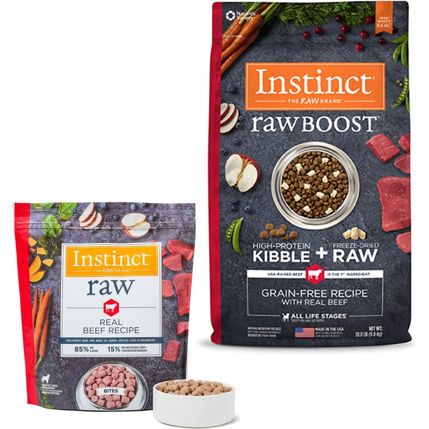 Instinct Raw Boost Grain-Free Recipe With Real Beef & Freeze-Dried Raw Pieces Dry Dog Food & Instinct Frozen Raw Bites Grain-Free Real Beef Recipe Dog Food 1 Instinct Raw Boost Grain-Free Recipe With Real Beef & Freeze-Dried Raw Pieces Dry Dog Food & Instinct Frozen Raw Bites Grain-Free Real Beef Recipe Dog Food