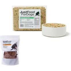 JustFoodForDogs Chicken & White Rice Recipe Frozen Human-Grade Fresh Dog Food & JustFoodForDogs Pumpkin Dehydrated Dog Treats, 5-oz Bag