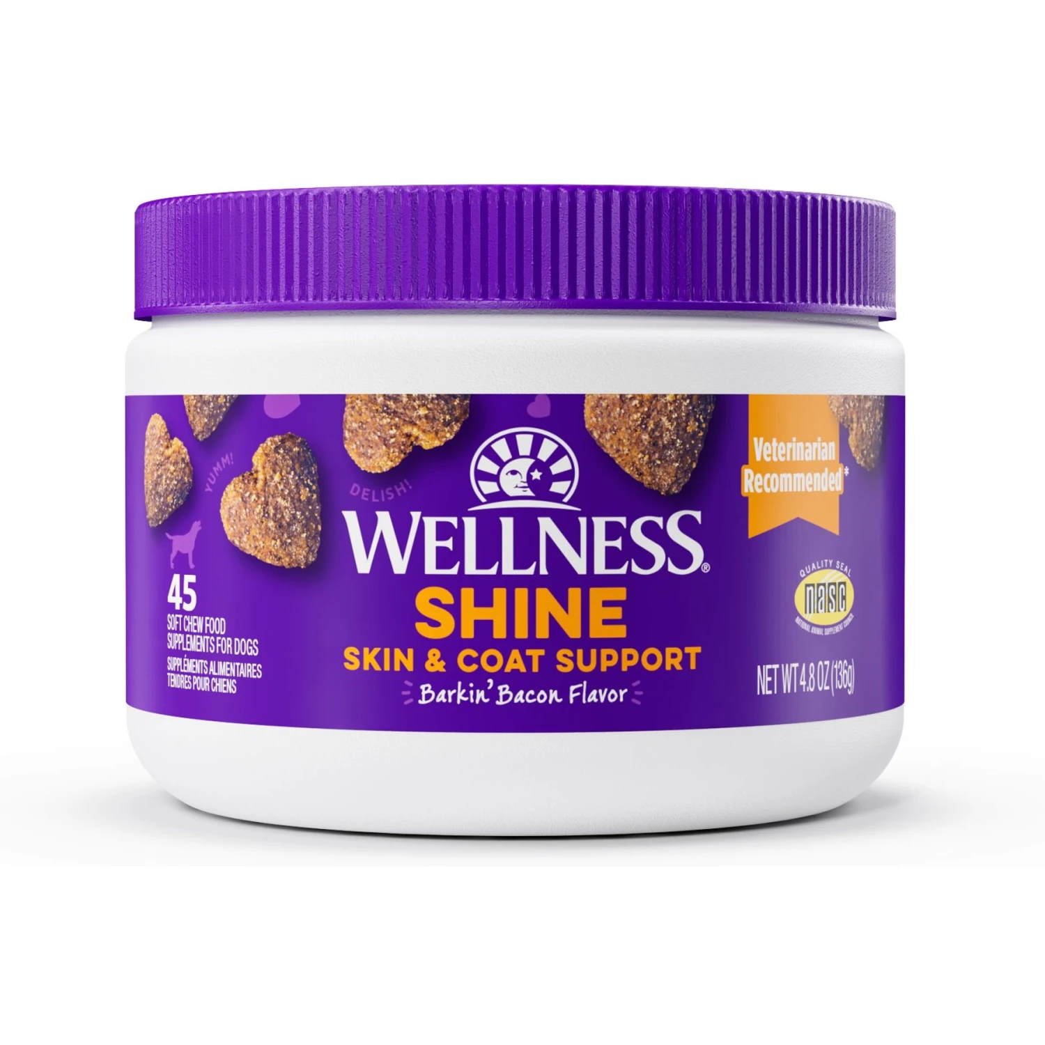 Wellness Shine Skin & Coat Bacon Flavor Chew Supplements For Dogs 1 Wellness Shine Skin & Coat Bacon Flavor Chew Supplements For Dogs