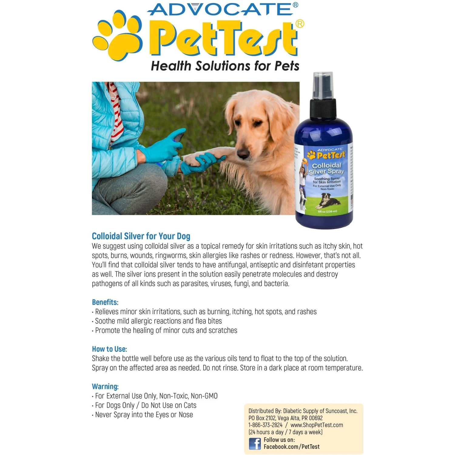 PetTest Colloidal Silver Dog Spray Treatment, 8-oz Bottle 2 PetTest Colloidal Silver Dog Spray Treatment, 8-oz Bottle - Image 2