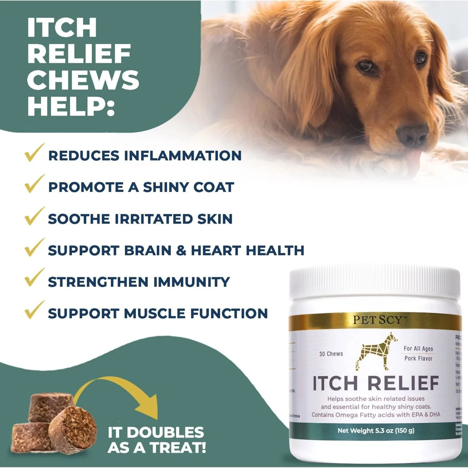 PetScy Itch Relief Pork Flavored Chew Supplement For Dogs, 30 Count 9 PetScy Itch Relief Pork Flavored Chew Supplement For Dogs, 30 Count - Image 9