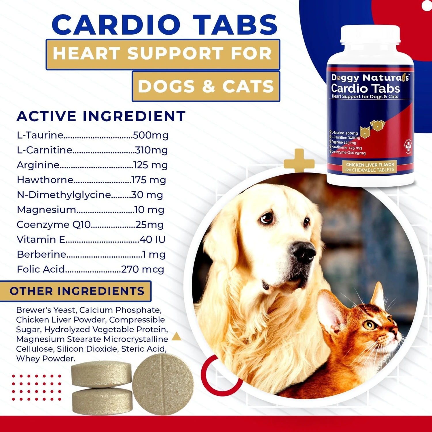 Pet Health Pharma Cardio Heart Health Chicken Flavored Tablets Supplements For Cats & Dogs, 120 Count 2 Pet Health Pharma Cardio Heart Health Chicken Flavored Tablets Supplements For Cats & Dogs, 120 Count - Image 2