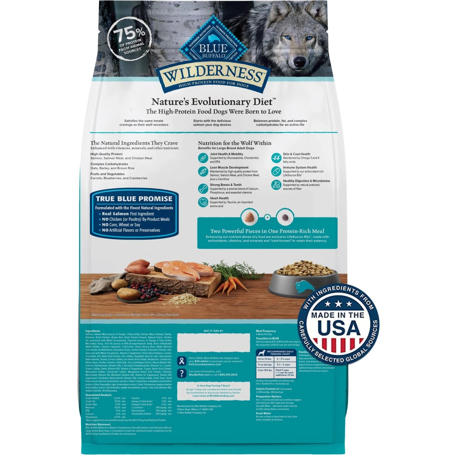 Blue Buffalo Wilderness Large Breed Adult High Protein Natural Salmon & Wholesome Grains Dry Dog Food, 28-lb Bag 2 Blue Buffalo Wilderness Large Breed Adult High Protein Natural Salmon & Wholesome Grains Dry Dog Food, 28-lb Bag - Image 2