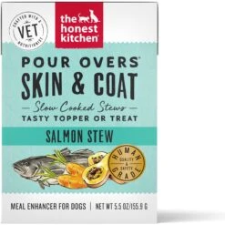 The Honest Kitchen Functional POUR OVERS Skin & Coat Salmon Stew Dog Food Topper, 5.5-oz Can, Case Of 12
