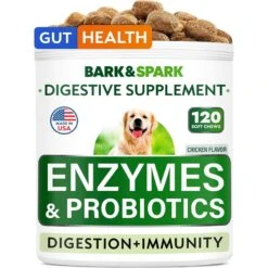 Bark&Spark Probiotics For Dogs With Digestive Enzymes Prebiotics Bacon Flavored Chew