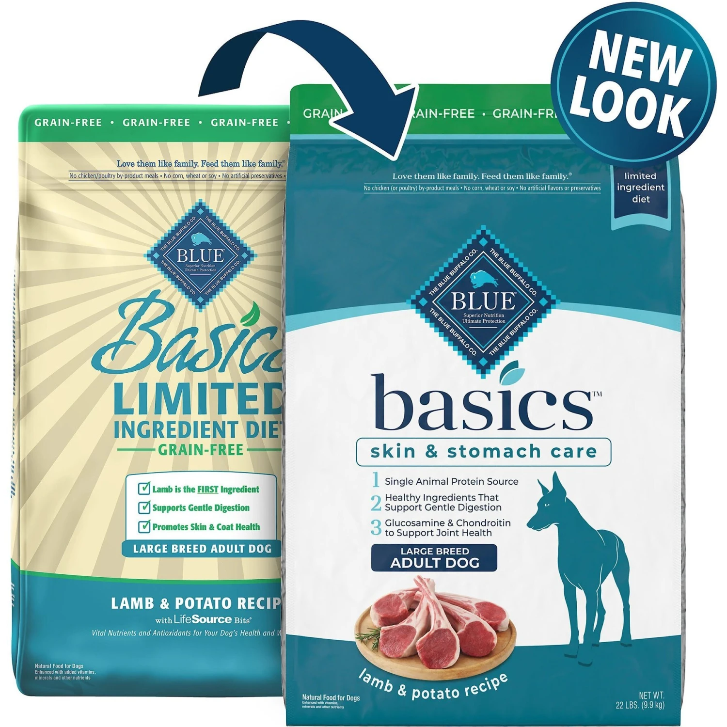 Blue Buffalo Basics Skin & Stomach Care Grain-Free Formula Lamb & Potato Recipe Large Breed Adult Dry Dog Food 2 Blue Buffalo Basics Skin & Stomach Care Grain-Free Formula Lamb & Potato Recipe Large Breed Adult Dry Dog Food - Image 2
