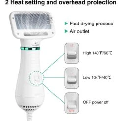 Ownpets 2-in-1 Grooming Cat & Dog Hair Dryer With Slicker Brush -Pet Wellness 760190 PT2. AC SS1800 V1674768914