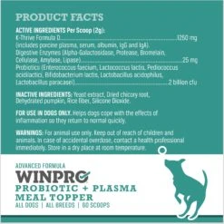 WINPRO Pet Pre+Probiotic Plasma Meal Topper Dog Supplement, 60 Scoops -Pet Wellness 761022 PT6. AC SS1800 V1677265064