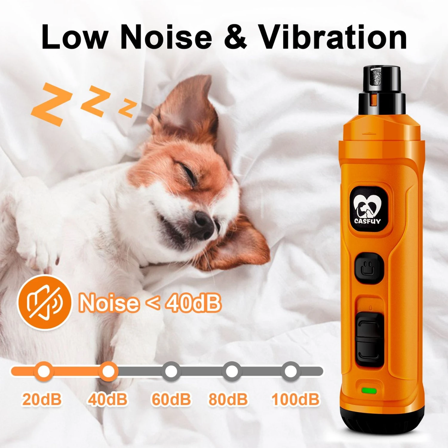 Casfuy 2 LED Light Cat & Dog Nail Grinder, Orange 4 Casfuy 2 LED Light Cat & Dog Nail Grinder, Orange - Image 4