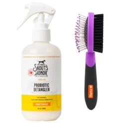 Skout's Honor Probiotic Honeysuckle Daily Use Pet Detangler, 8-oz Bottle & Hartz Groomer's Best Combo Brush For Dogs & Cats