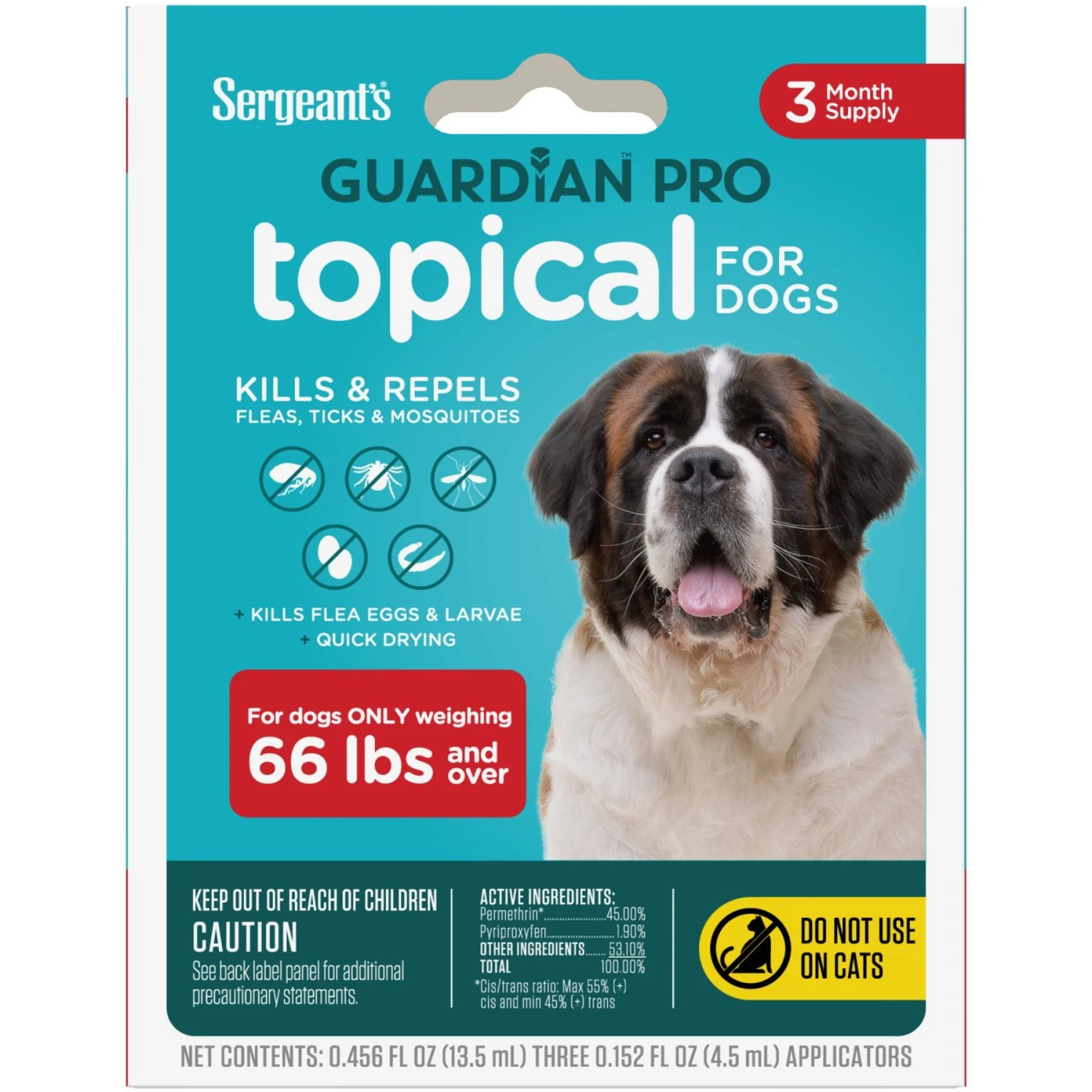 Sergeant's Guardian Dog Pro Flea & Tick Topical Treatment, Over 66-lb, 3 Count 1 Sergeant's Guardian Dog Pro Flea & Tick Topical Treatment, Over 66-lb, 3 Count