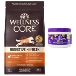 Wellness Belly Digestive Health Support Pumpkin Flavor Chew Supplements For Dogs & Wellness CORE Digestive Health Wholesome Grains Chicken & Brown Rice Recipe Dry Dog Food