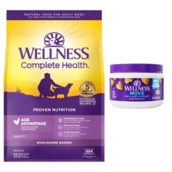 Wellness Move Hip & Joint Chicken Flavor Chew Supplements For Dogs & Wellness Complete Health Senior Deboned Chicken & Barley Recipe Dry Dog Food