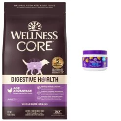 Wellness Move Hip & Joint Chicken Flavor Chew Supplements For Dogs & Wellness CORE Digestive Health Age Advantage Senior Chicken & Brown Rice Dry Dog Food