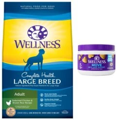 Wellness Move Hip & Joint Chicken Flavor Chew Supplements For Dogs & Wellness Large Breed Complete Health Adult Deboned Chicken & Brown Rice Recipe Dry Dog Food