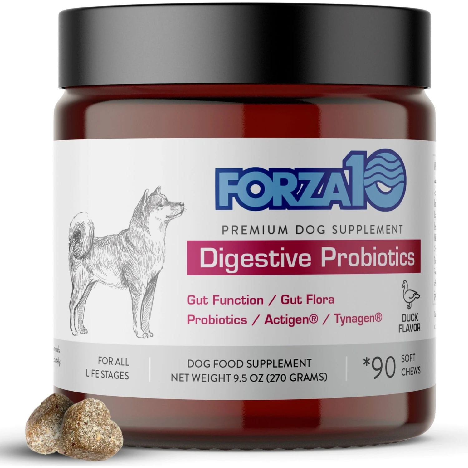 Forza10 Digestive Probiotics Duck Flavored Soft Chews Digestive Supplement For Dogs, 90 Count 1 Forza10 Digestive Probiotics Duck Flavored Soft Chews Digestive Supplement For Dogs, 90 Count