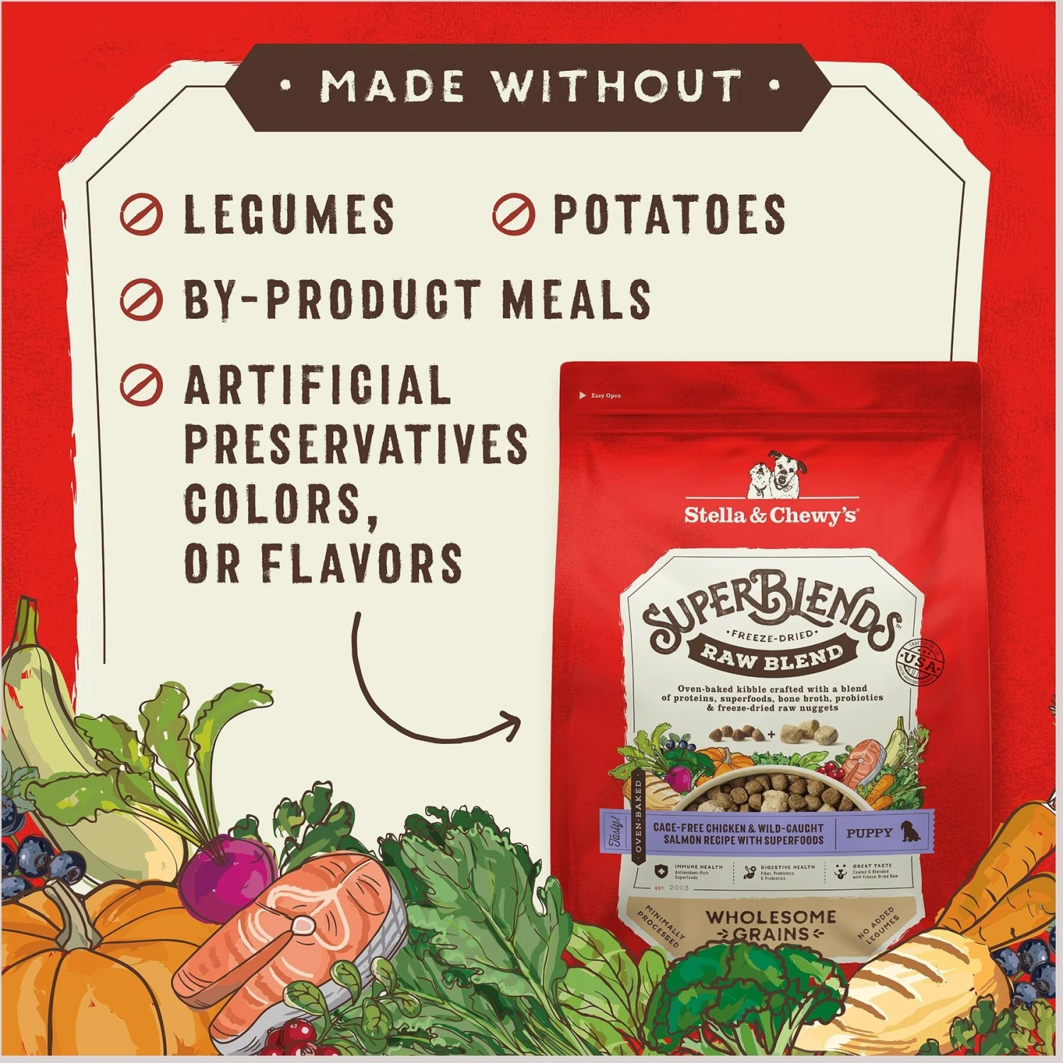 Stella & Chewy's SuperBlends Raw Blend Wholesome Grains Puppy Cage-Free Chicken & Wild Caught Salmon Recipe With Superfoods Dry Dog Food 4 Stella & Chewy's SuperBlends Raw Blend Wholesome Grains Puppy Cage-Free Chicken & Wild Caught Salmon Recipe With Superfoods Dry Dog Food - Image 4