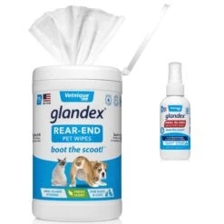 Vetnique Labs Glandex Wipes Rear End Anal Gland Cleansing & Deodorizing Hygienic Rear End Boot The Scoot Dog & Cat Wipes & Vetnique Labs Glandex Anal Gland Medicated Anti Itch Spray For Dogs & Cats, 4-oz Bottle