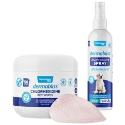 Vetnique Labs Dermabliss Medicated Skin Wipes Anti-Bacterial & Anti-Fungal Medicated Hot Spot & Skin Fold Dog & Cat Wipes, 50 Count & Vetnique Labs Dermabliss Anti-Bacterial & Anti-Fungal Ketoconazole Dog & Cat Spray, 8-oz Bottle