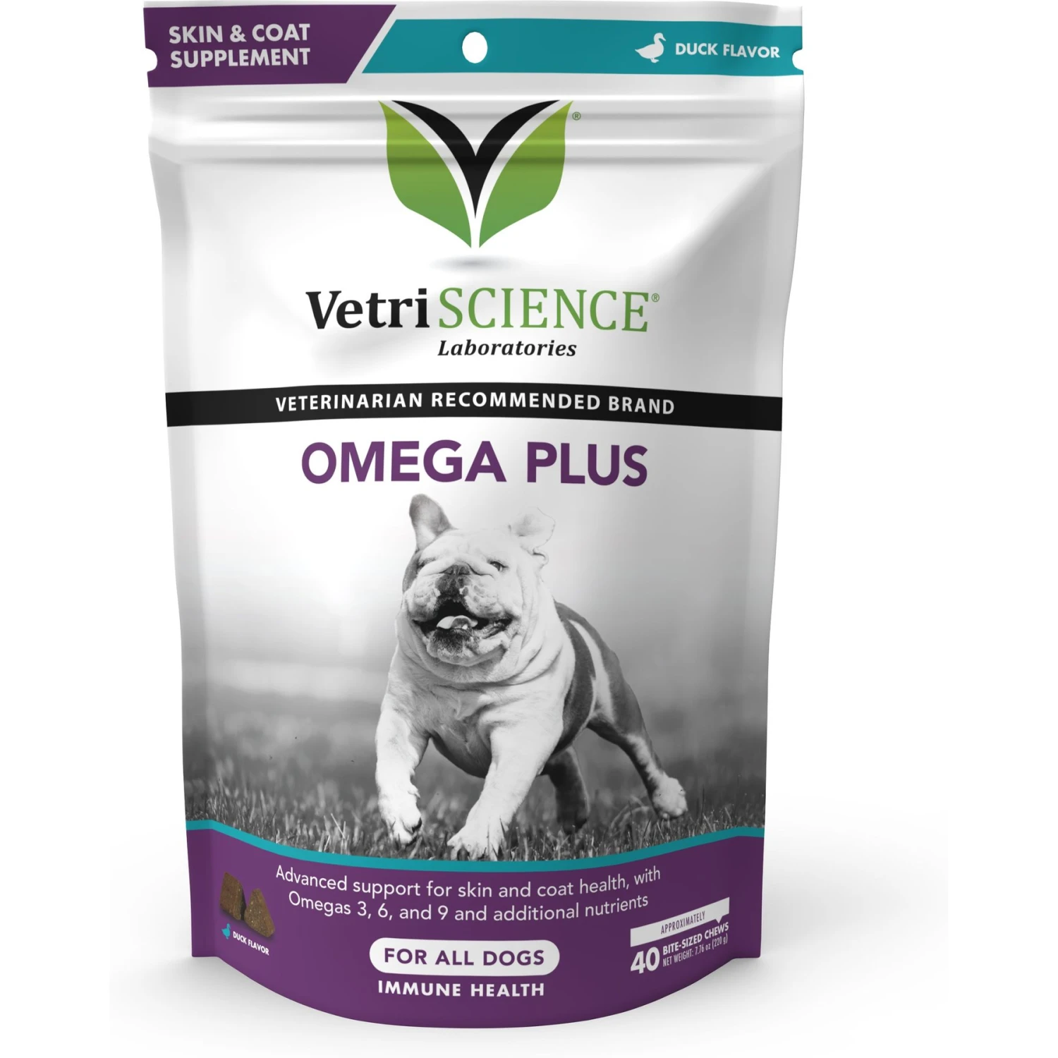 VetriScience Omega Plus Advanced Skin Duck Flavor Dogs & Cats Supplement, 40 Count 1 VetriScience Omega Plus Advanced Skin Duck Flavor Dogs & Cats Supplement, 40 Count