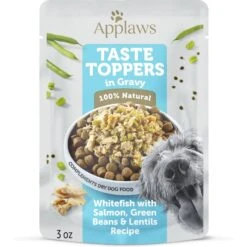 Applaws Taste Toppers Whitefish With Salmon, Green Beans & Lentils Recipe In Gravy Natural Wet Dog Food, 3-oz Pouch, Case Of 12