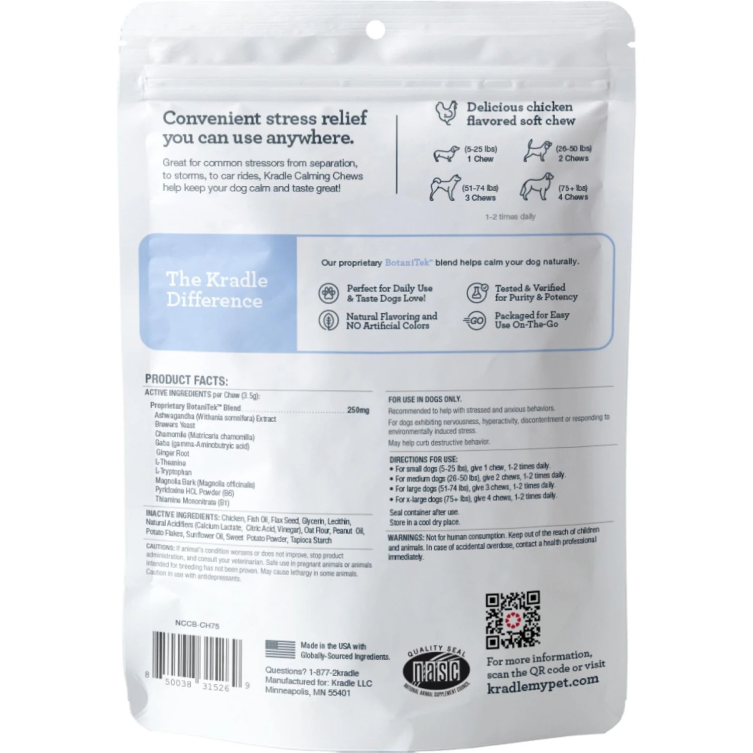 Kradle Calming Chews Chicken Flavored Soft Chew Supplement For Dogs, 75 Count 2 Kradle Calming Chews Chicken Flavored Soft Chew Supplement For Dogs, 75 Count - Image 2