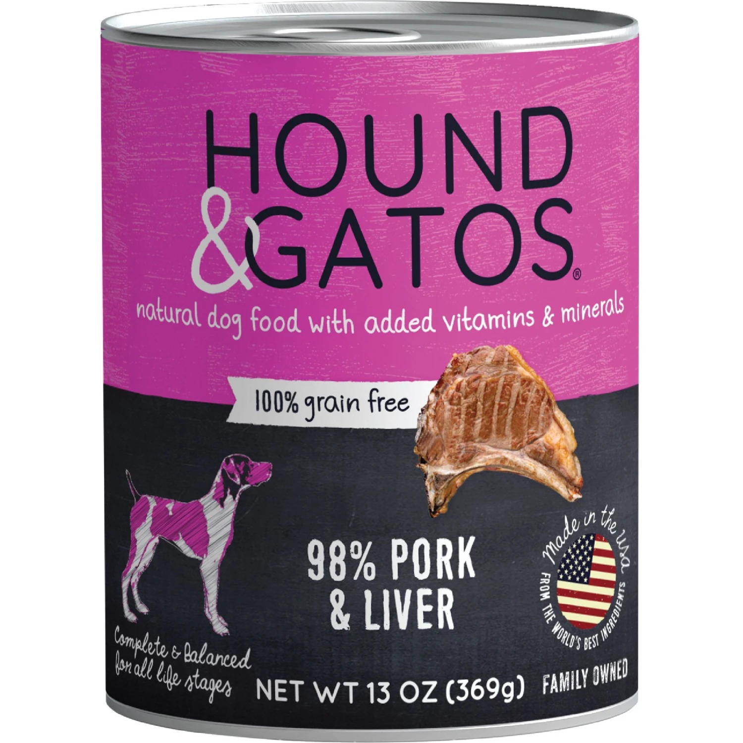 Hound & Gatos Pork & Pork Liver Dog Wet Food, 13-oz Can, 12 Count 1 Hound & Gatos Pork & Pork Liver Dog Wet Food, 13-oz Can, 12 Count