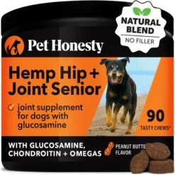 PetHonesty Hemp Hip + Joint Health Peanut Butter Flavored Soft Chews Joint Supplement For Dogs, 90 Count