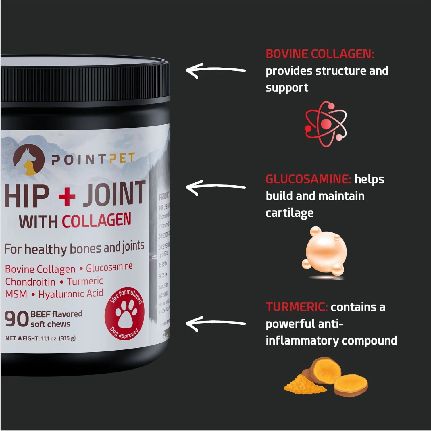 PointPet Hip + Joint With Collagen Beef Flavored Dog Supplement, 90 Count 5 PointPet Hip + Joint With Collagen Beef Flavored Dog Supplement, 90 Count - Image 5