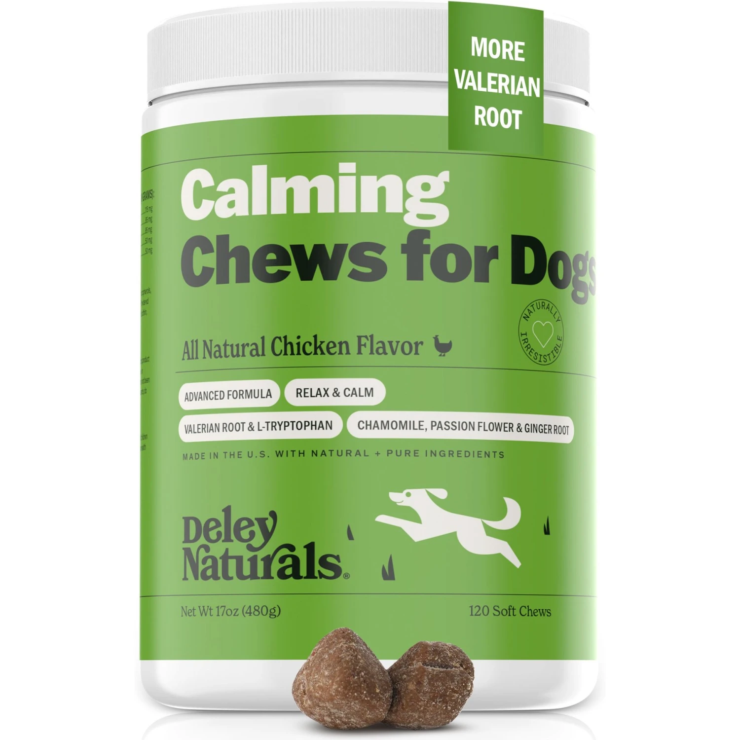 Deley Naturals Advanced Calming Chicken Flavor Dog Supplement, 17-oz Bag, 120 Count 1 Deley Naturals Advanced Calming Chicken Flavor Dog Supplement, 17-oz Bag, 120 Count